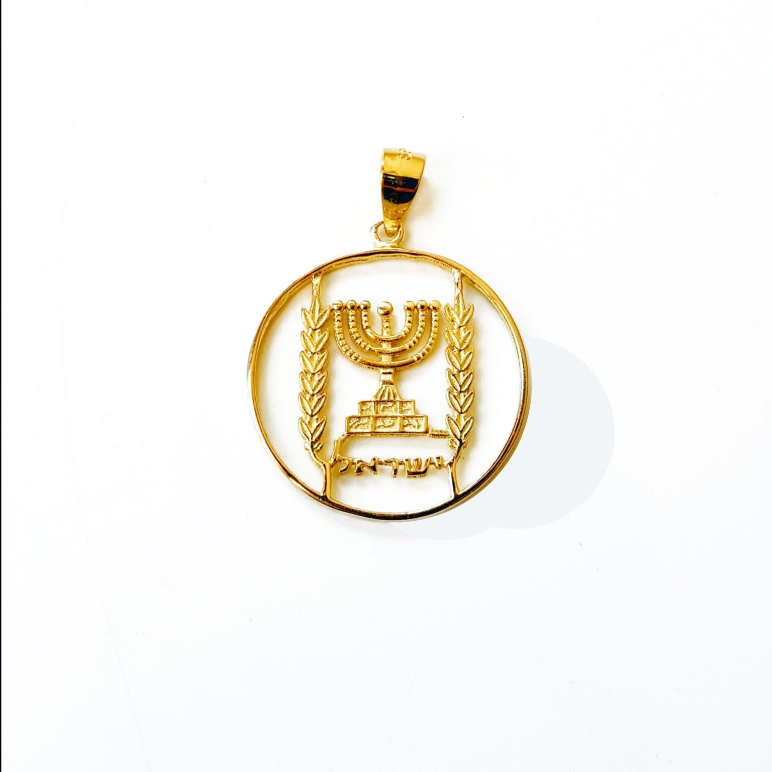 14k Gold Emblem of Israel pendant, classic Menorah Necklace