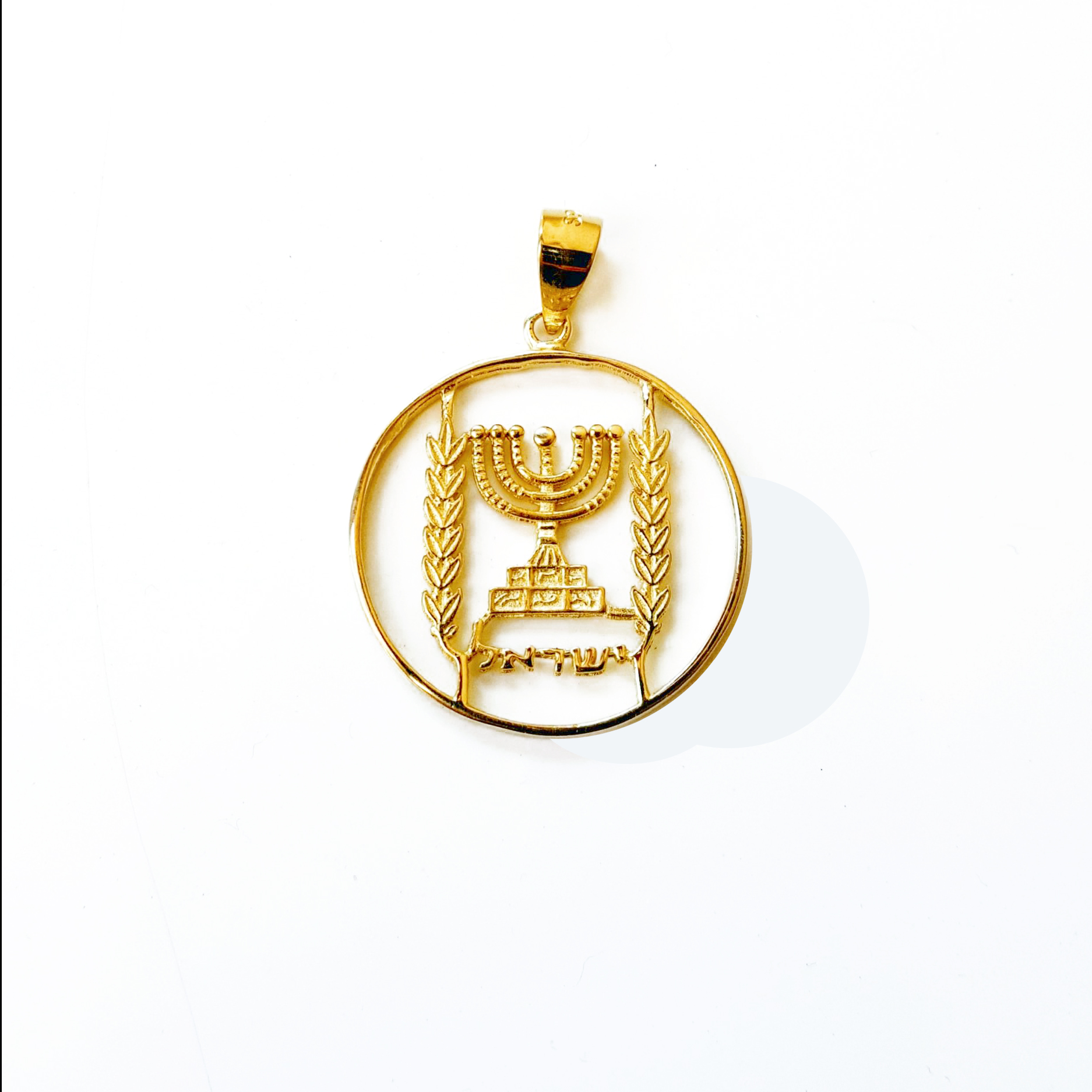 14k Gold Emblem of Israel pendant, classic Menorah Necklace