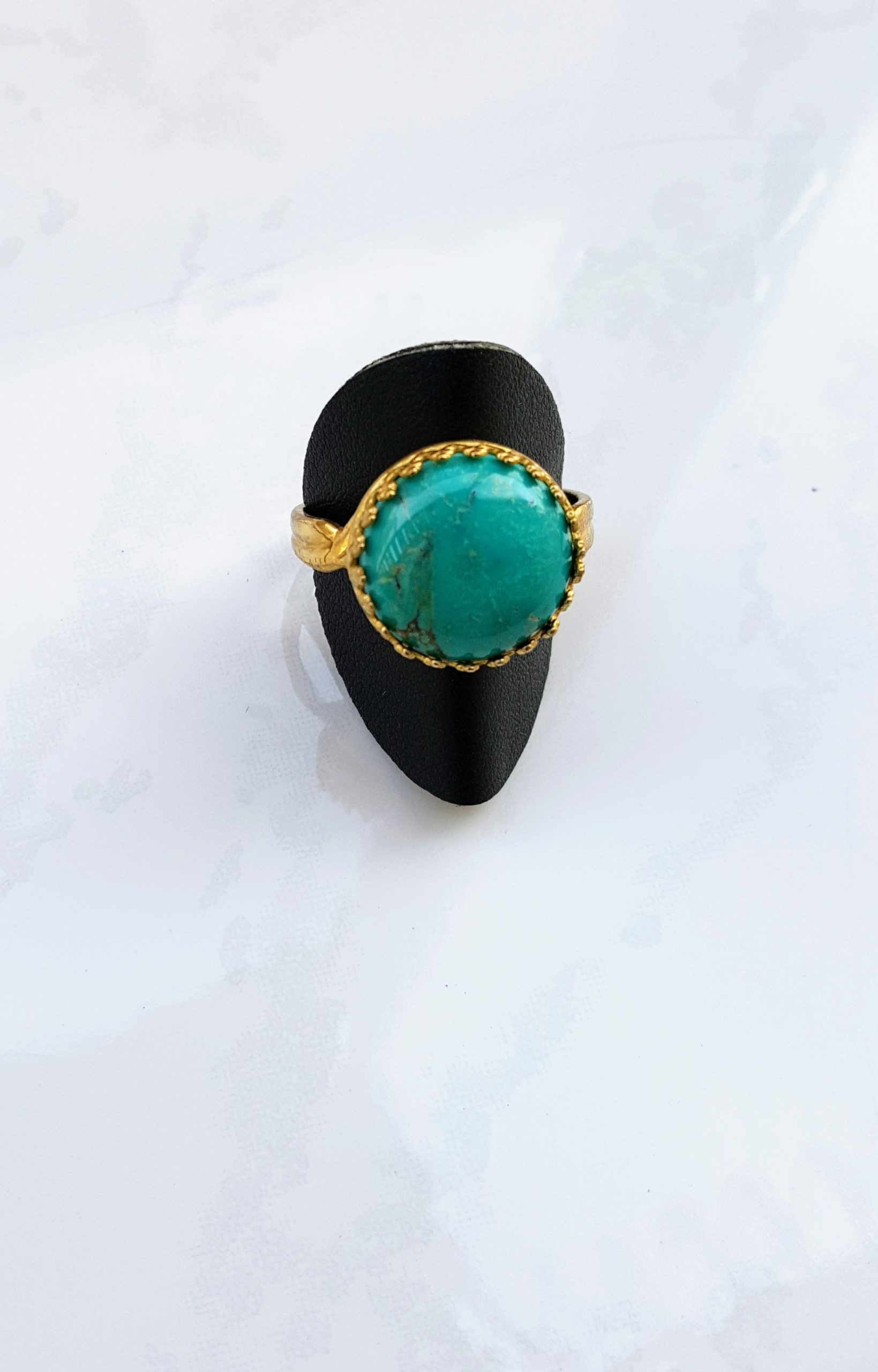 14K Real Solid Gold Turquoise Evil Eye Ring For Women December Birthstone