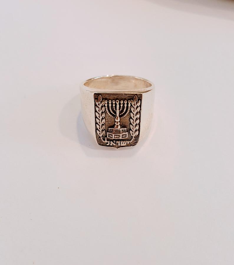 Signet ring authentic Israel coin Menorah Holy land Menorah Jewish sterling silver band nice gift for Hanukkah 10 