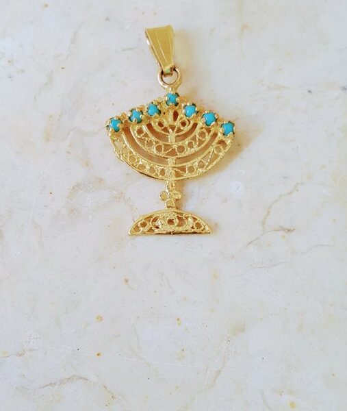 14k solid Gold Menorah Pendant 