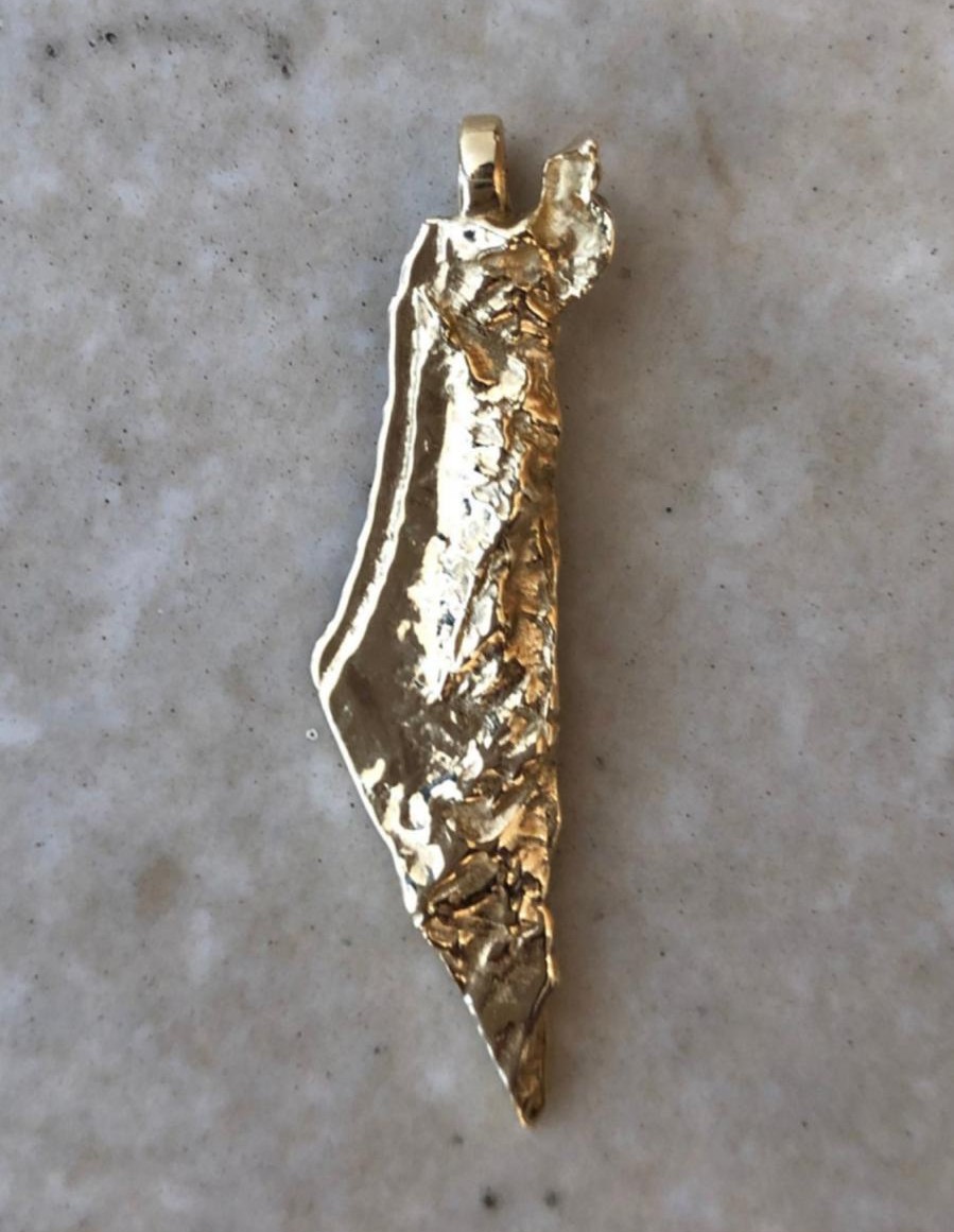 14k solid Gold embossed Map of Israel pendant, including the Golan heights, Israel jewelry, Judaica necklace,